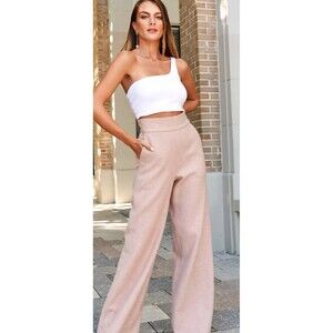 ADIBA Jacquard Rose Pink Flared Pants Medium 100% Wool High Rise Quiet Luxury